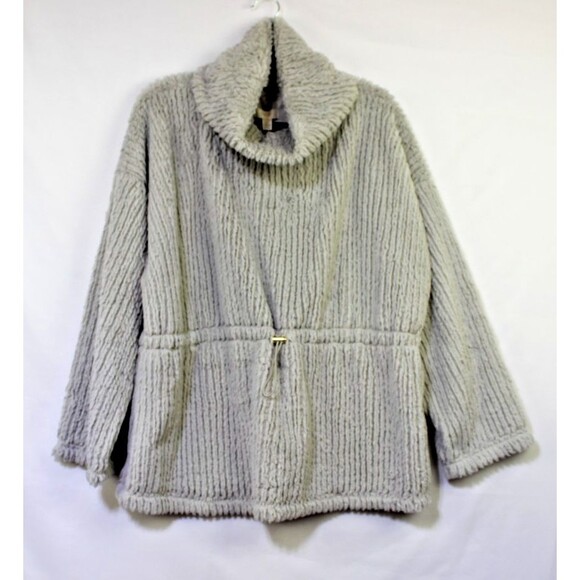 Cupio Blush XL Soft Gray Faux Fur Top Pullover Mock Neck Womens - Picture 2 of 12